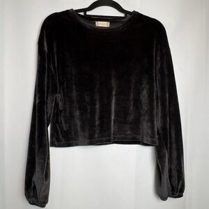 Altard State Black Velour Cropped Long Sleeve Top Size M Comfy Cozy‎ Casual